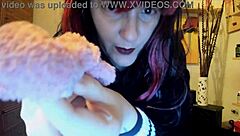 Beautiful woman with perfect body enjoys worship of her feet and vagina by a man