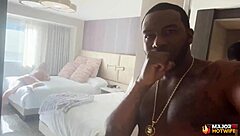 Blonde babe intensely rides huge interracial cock