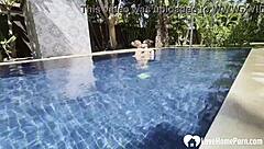 hot babe swims and teases cock poolside