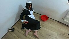 Maid indulges in dirty talk and deepthroat blowjob