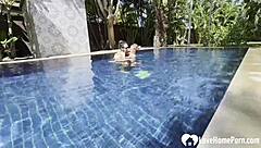 hot babe swims and teases cock poolside