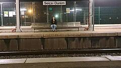 A hot doggy style fuck in a public transportation station with a total stranger