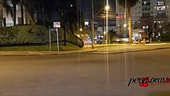 Moto boy chases woman flashing tits on car sunroof for blowjob