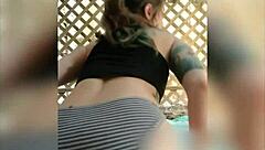 Fucking pierced pussy outside with dildo like a slut.