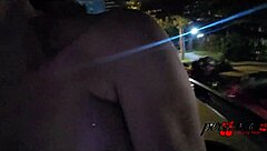 Moto boy chases woman flashing tits on car sunroof for blowjob
