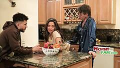 Hot Latin stepsis shares passionate taboo threesome fucking