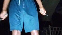 park workout with mature athletic beauty solo fitness session