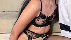 Babe In Garter Belt Gives Deepthroat Blowjob Vertically!