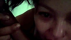 Horny latina milf gives blowjob and swallows cumshot at home 😏