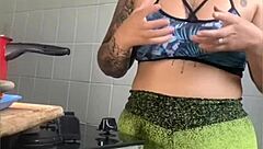 married woman records cooking videos but really wants to show swollen pussy