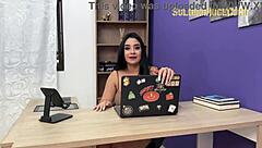 My brunette secretary gives me a deepthroat blowjob