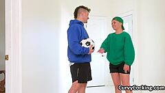 Big boobed teen gets a bath time surprise after soccer practice