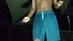 park workout with mature athletic beauty solo fitness session