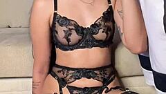 Babe In Garter Belt Gives Deepthroat Blowjob Vertically!