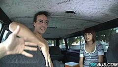 Redhead teen gets down and dirty on the bus
