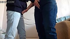 Teacher and student risky mutual masturbation in university jeans