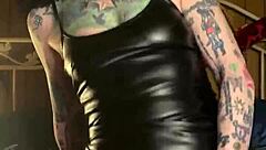 Hot milf’s great sex with a dildo and a tattoo on her back and a piercing on her nipple