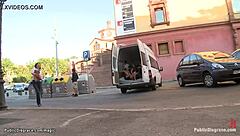 European slut gets humiliated in public in downtown