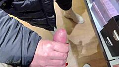 handjob with spit in store, super risky!