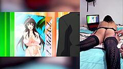 Latina Slut Reacts to Hentai Blowjobs and Shows Big Ass