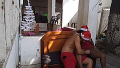 Brazilian Ebony Neighbor Fucked With Dildo In Garage For Christmas Lesson