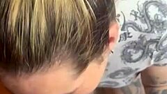 Blonde slut deepthroating cock with sloppy mouthful