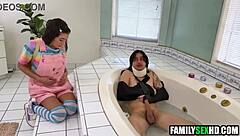 Stepsister and father care for injured stepson and they also have sex