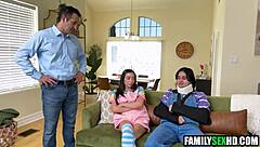 Stepsister and father care for injured stepson and they also have sex