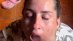 Blonde slut deepthroating cock with sloppy mouthful