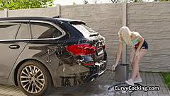 Big Tit Blonde Girlfriend Gets Her Tits Fucked While Cleaning the Car!