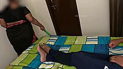 Maid finds master alone and happily masturbating