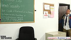 Brunette teacher Kendra Lust gets facial after hardcore fucking