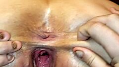 Detailed View of Milf's Gaping Pussy Filled with Creampie Cum After Intense Sex