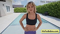 uh, sexy petite 18+ blonde luna luxe shows off her round butt poolside!