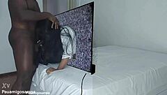 Samara takes two black cocks on Halloween.