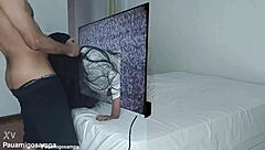 Samara takes two black cocks on Halloween.