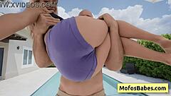 uh, sexy petite 18+ blonde luna luxe shows off her round butt poolside!