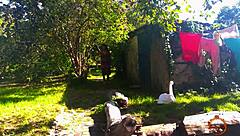 Klaudia Ambergirl Enjoys Solo Outdoor Activity with Stockings and Brunette Hair