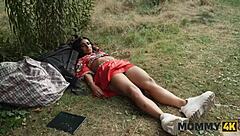 MILF Valentina Sierra's public tit rub and clit tease