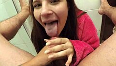 Novice loves sucking big cock hidden in bathroom