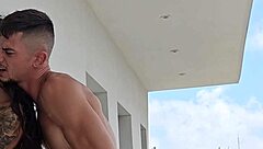 Passionate balcony sex with a bodybuilder and his big dick