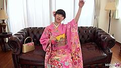 Petite Japanese teen shows off her small tits and pussy