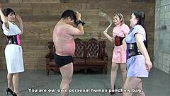 Masochistic man trampled by three Japanese women