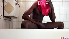 white skin bbw moans during quickie blowjob and cum on ass.