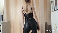Petite housewife's rough solo pleasure with leather and cum