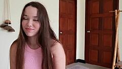 Beautiful stepsister giving a deepthroat blowjob without a condom