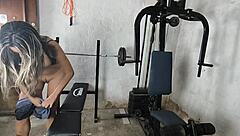 Anal creampie from gym session with huge cock