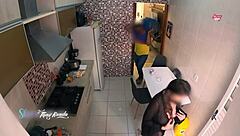 Sexy wife in nightie meets delivery boy in the shower