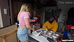 Young blonde gives a raw blowjob and gets facial in a hardcore scene