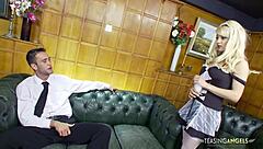 blonde maid, want that long cock in your shaved pussy?